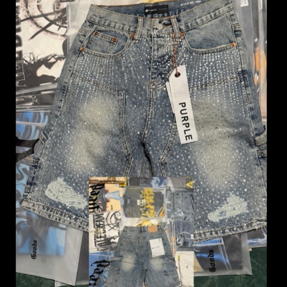 Purple Men's Distressed Jean Shorts - Blue